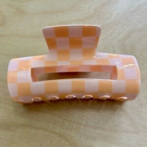 Peach & Pale Pink Checkered Hair Claw Clip 3.75”